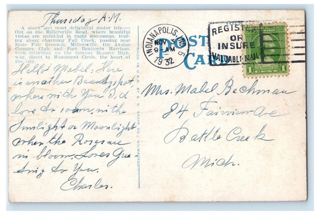 1932 Scene On Millersville Road Indianapolis Indiana IN Posted Vintage Postcard