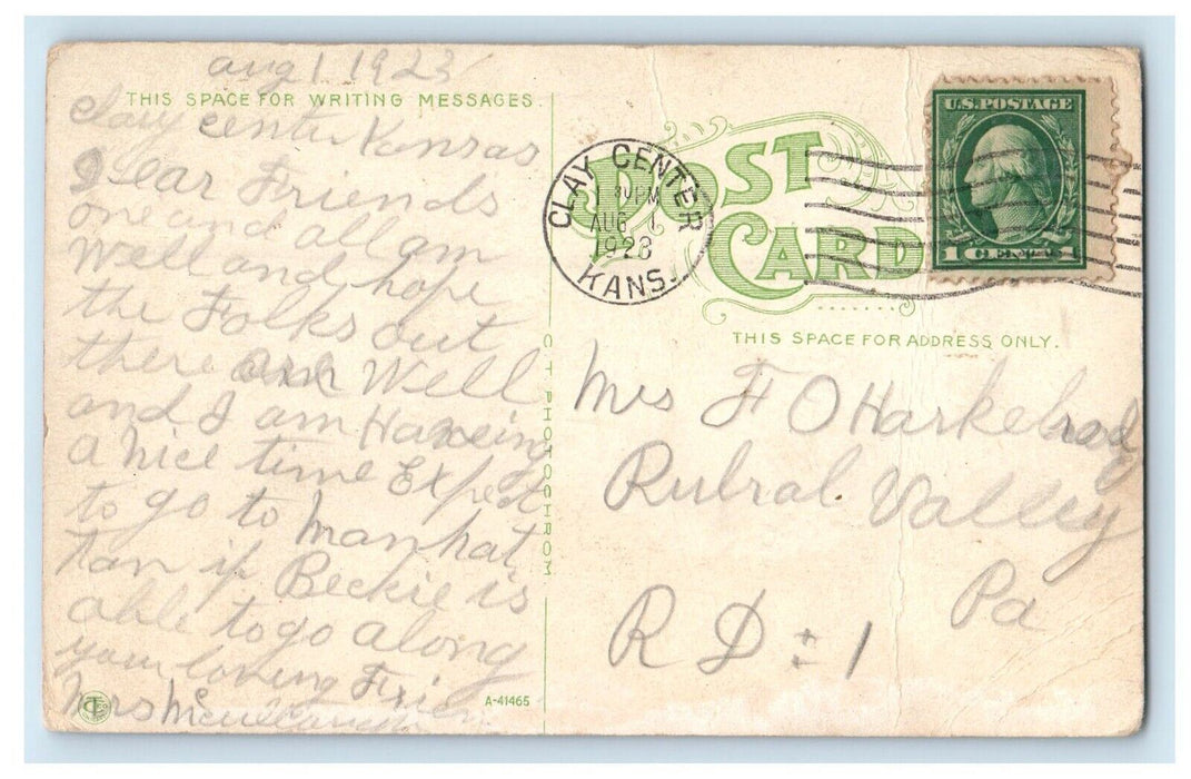 1923 The Methodist Church Street View Clay Center Kansas KS Antique Postcard