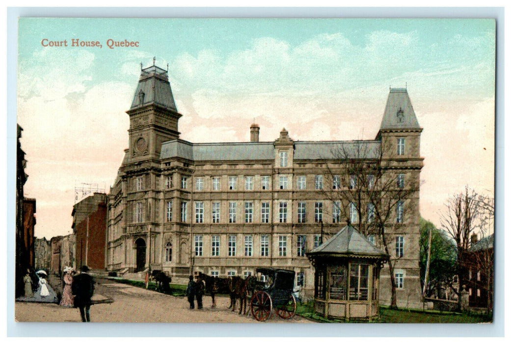 c1910s Horse Carriage, Court House View Quebec Canada CA Antique Postcard