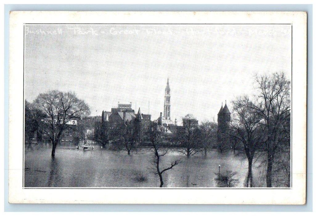 View Of Bushnell Park Great Flood Hartford Connecticut CT Unposted Postcard