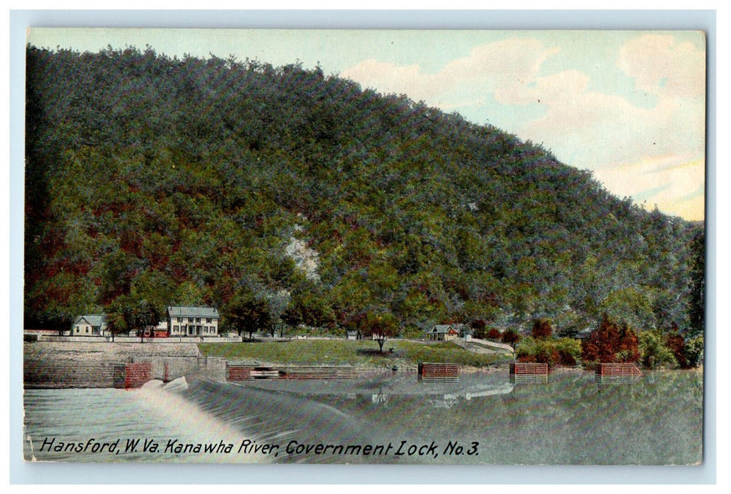 c1910 Kanawaha River, Government Lock No.3 Hansford West Virginia WV Postcard