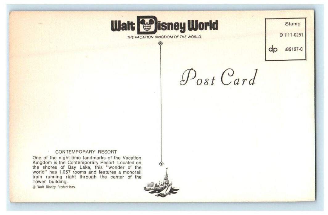 Walt Disney World Contemporary Resort Shore's Of Bay Lake Night View Postcard