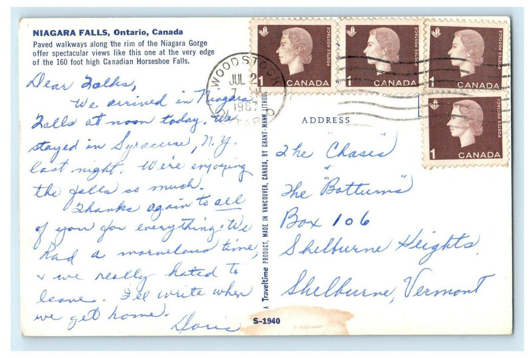 1957 View Of Niagara Falls Ontario Canada Waterfalls Posted Vintage Postcard