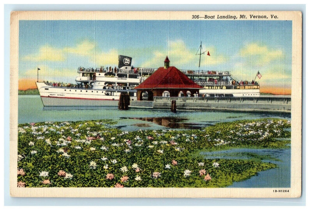 c1940's Boat Landing Wilson Line Steamer Ship Mt. Vernon Virginia VA Postcard