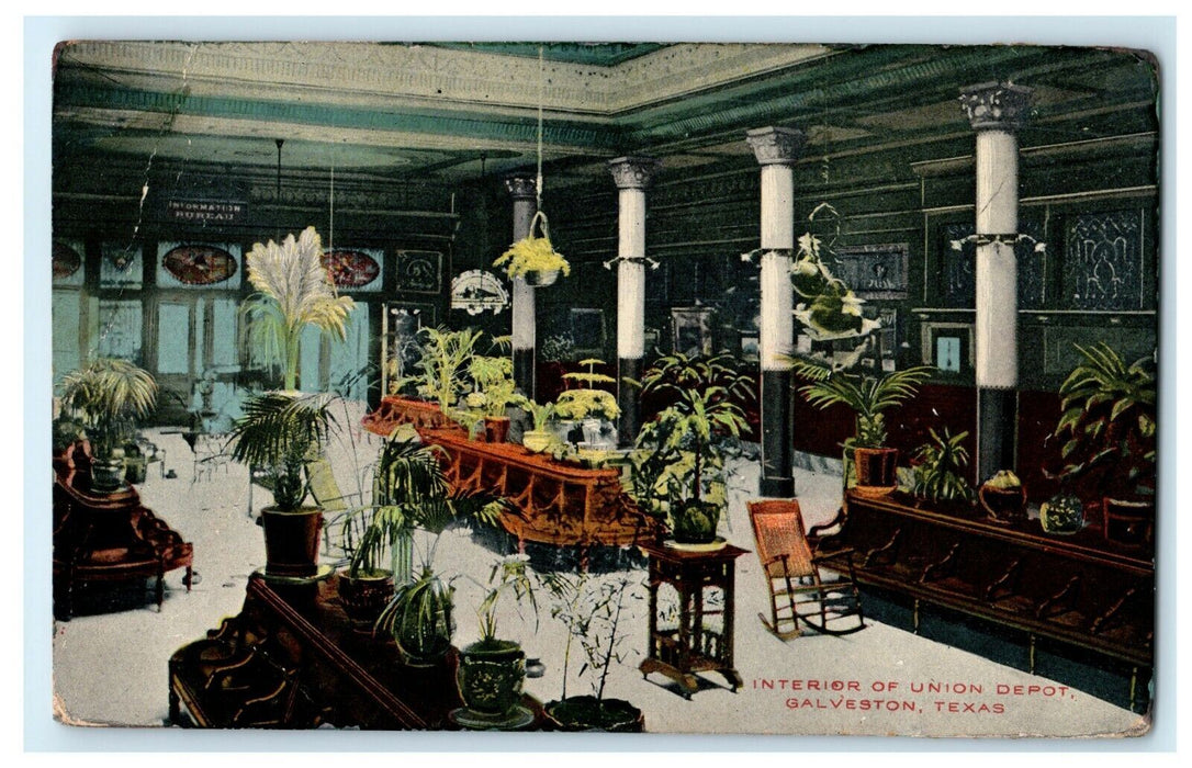 1912 Interior of Union Depot Galveston Texas TX Posted Antique Postcard