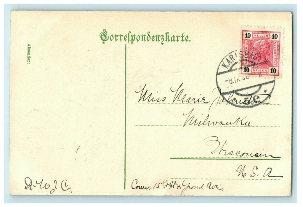 1902 Karlsbad Westend Germany Villa Ritter Posted Antique Postcard