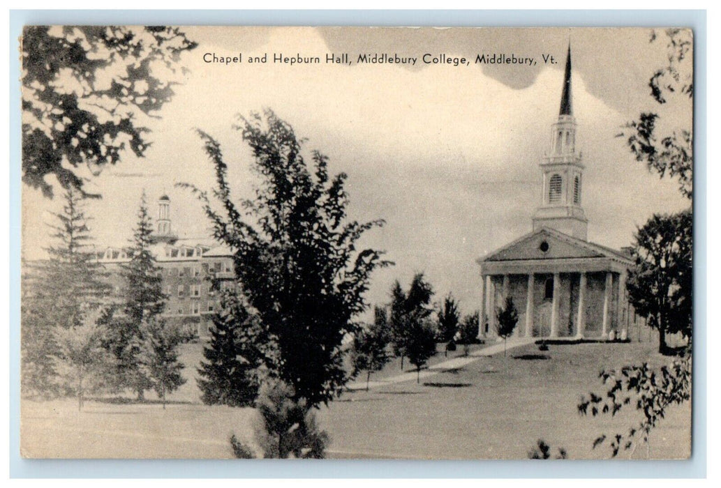 1947 Chapel And Hepburn Hall Middlebury College Middlebury VT Vintage Postcard