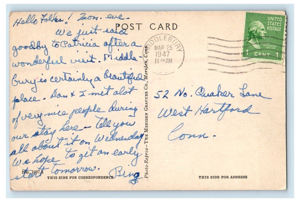 1947 Chapel And Hepburn Hall Middlebury College Middlebury VT Vintage Postcard