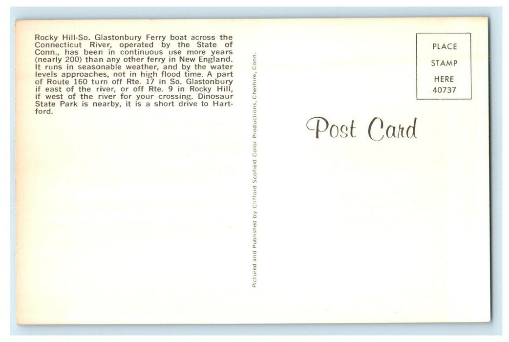 Rocky Hill So. Glastonbury Ferry Boat Across Connecticut River CT Postcard
