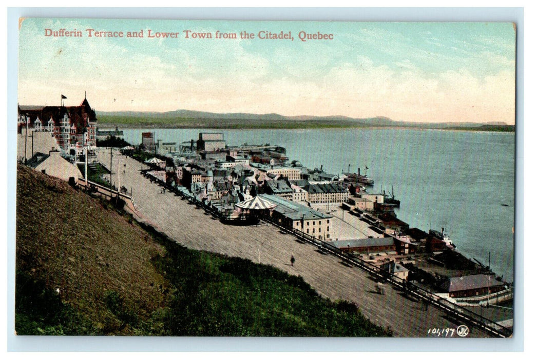 c1910s Dufferin Terrace and Lower Town from Citadel Quebec Canada CA Postcard