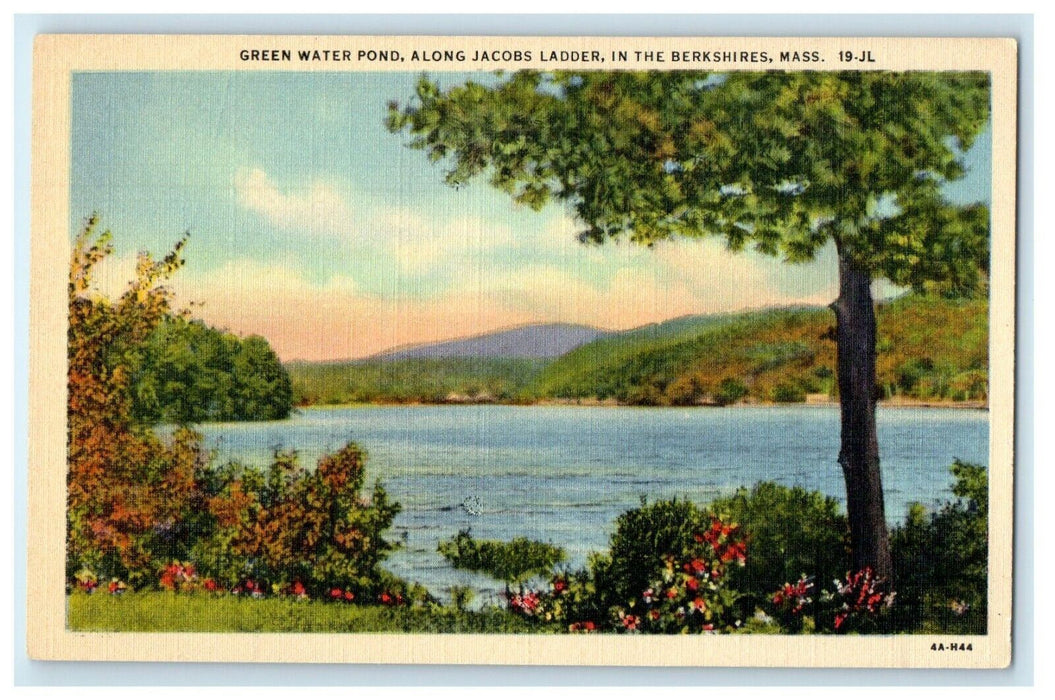 c1940's Green Water Pond Along Jacobs Ladder Berkshire Massachusetts MA Postcard