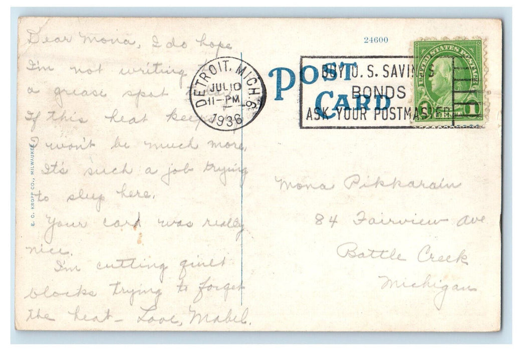1936 Carnegie-Dayton Library, Cedar Falls Iowa IA Posted Vintage Postcard