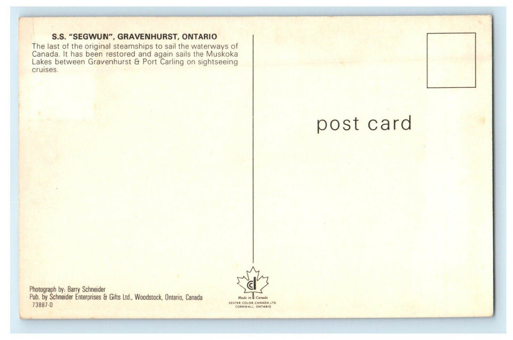 c1950's S.S Steamer Ship Segwun Gravenhurst Ontario Canada Vintage Postcard