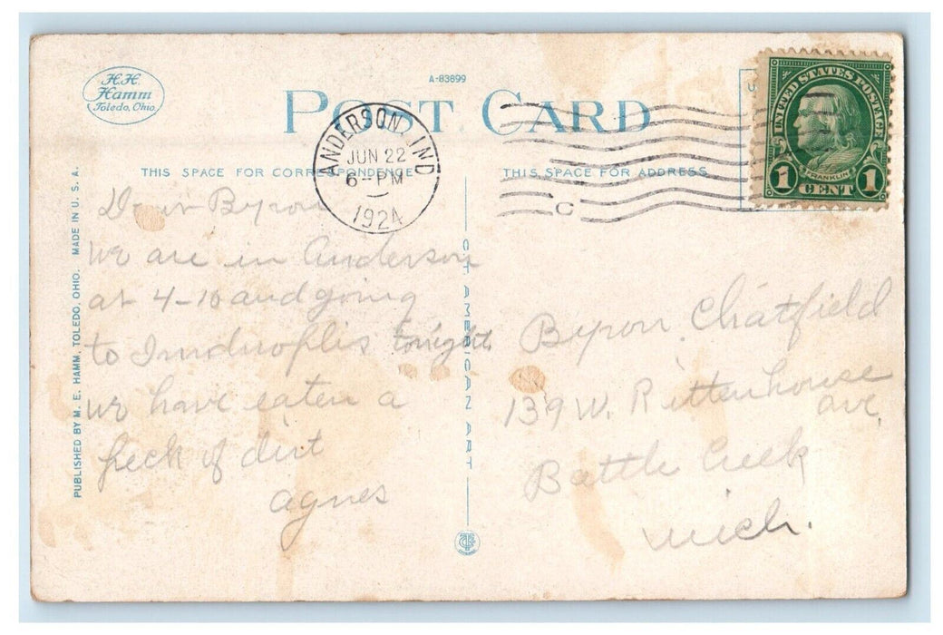 1924 City Hall Building Car Street View Anderson Indiana IN Vintage Postcard