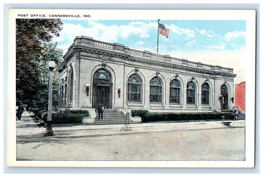 c1920's Post Office Building Street View Connersville Indiana IN Postcard