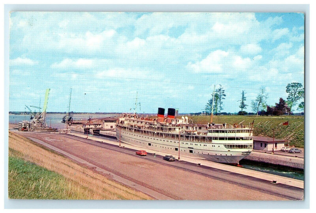 c1950's Large Great Lakes Cruise Steamer Ship Iroquis Lock Canada Postcard