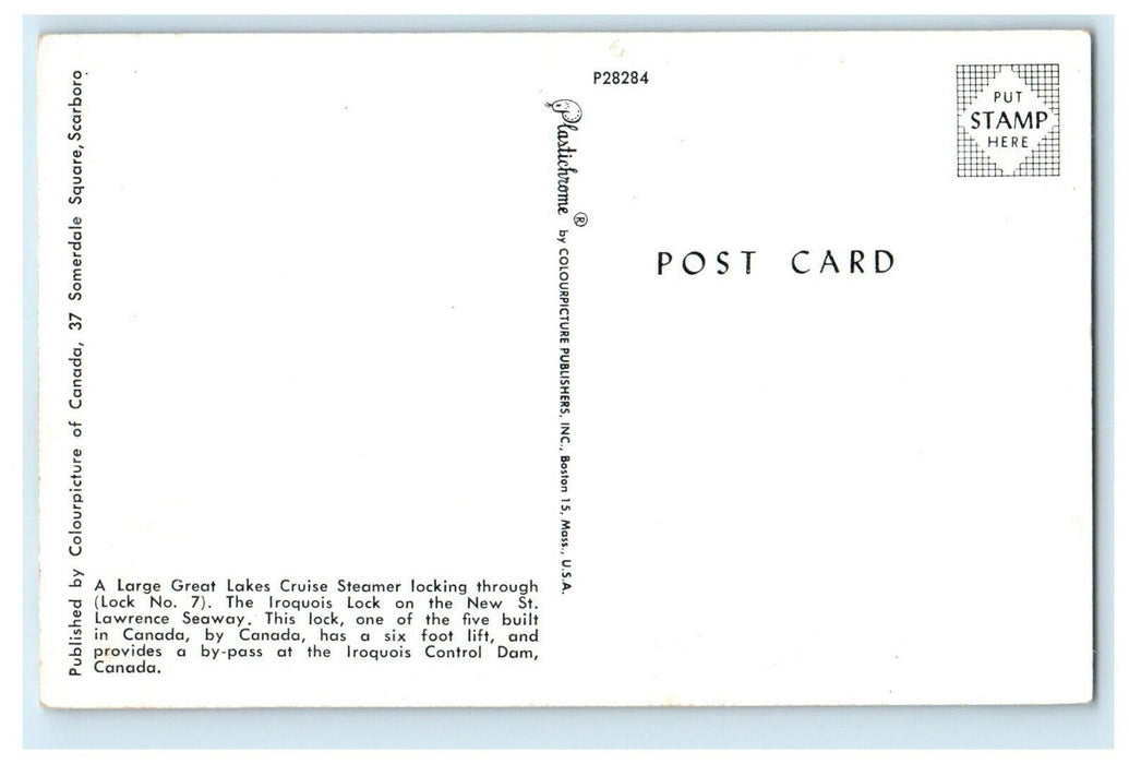 c1950's Large Great Lakes Cruise Steamer Ship Iroquis Lock Canada Postcard