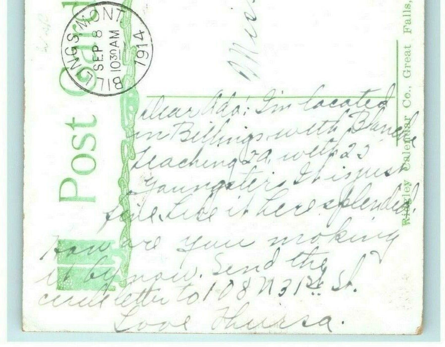 1914 Elk Club Building Billings Montana MT Teacher Posted Antique Postcard