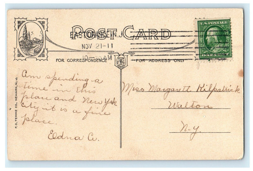 1911 High School, East Orange New Jersey NJ Posted Antique Postcard