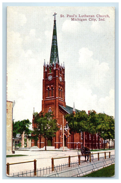c1910s St. Paul's Lutheran Church, Michigan City Indiana IN Postcard