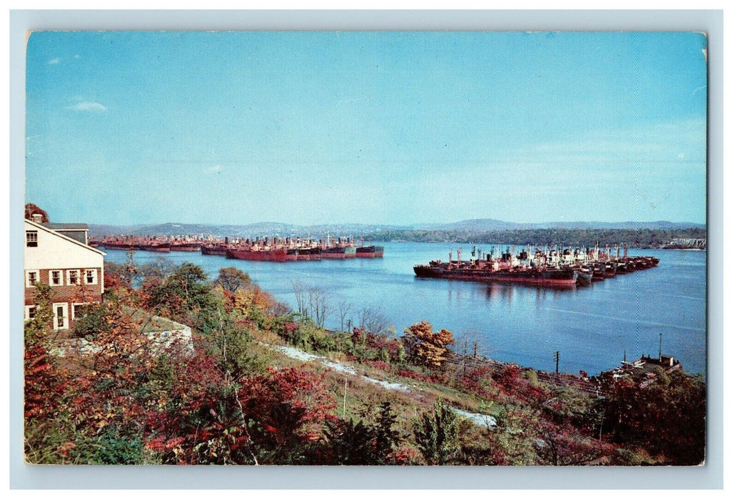 Hudson River New York NY, Ships Tide Up Swallow Basin World War II Postcard