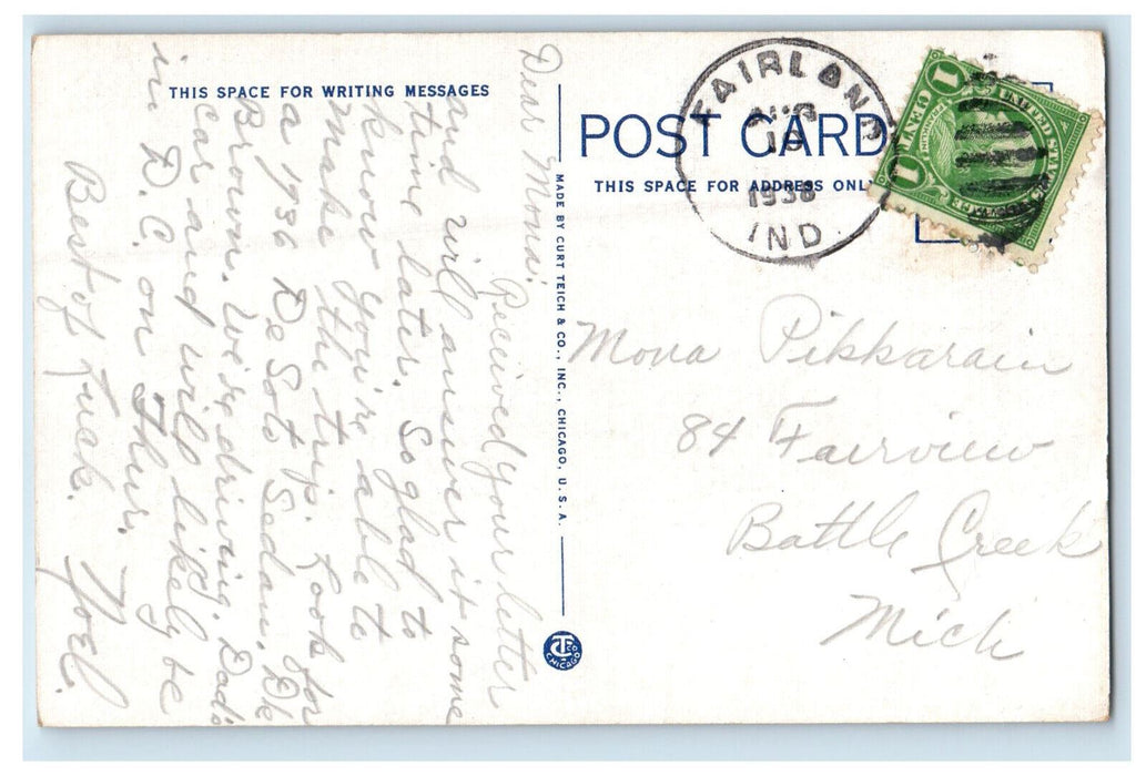 1938 Water Street Looking East Decorah Iowa IA Fairland IN Posted Postcard