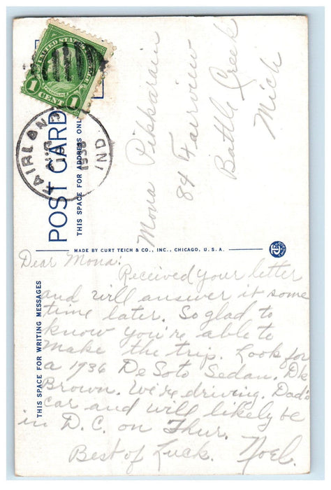 1938 Water Street Looking East Decorah Iowa IA Fairland IN Posted Postcard