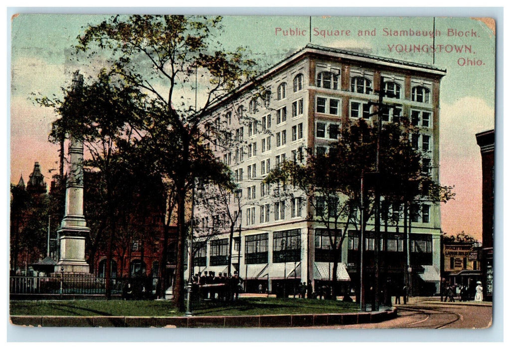 1910 Public Square and Stambaugh Block Youngstown Ohio OH Antique Postcard