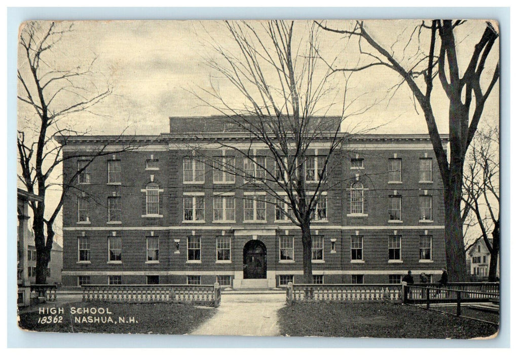 1909 High School Nashua New Hampshire North Conway & Boston RPO Postcard