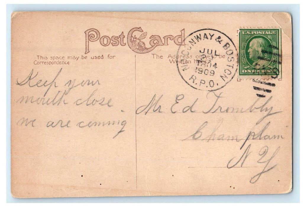 1909 High School Nashua New Hampshire North Conway & Boston RPO Postcard