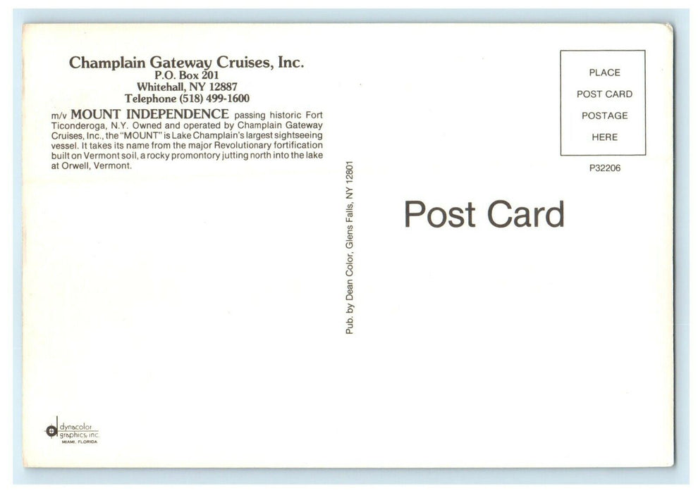 c1950's Champlain Gateway Cruises Inc. Mouth Independence Whitehall NY Postcard