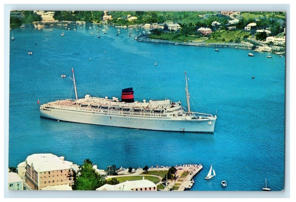 c1950's Q. T. E. V Queen Of Bermuda Furness Line Cruse Ship Vintage Postcard