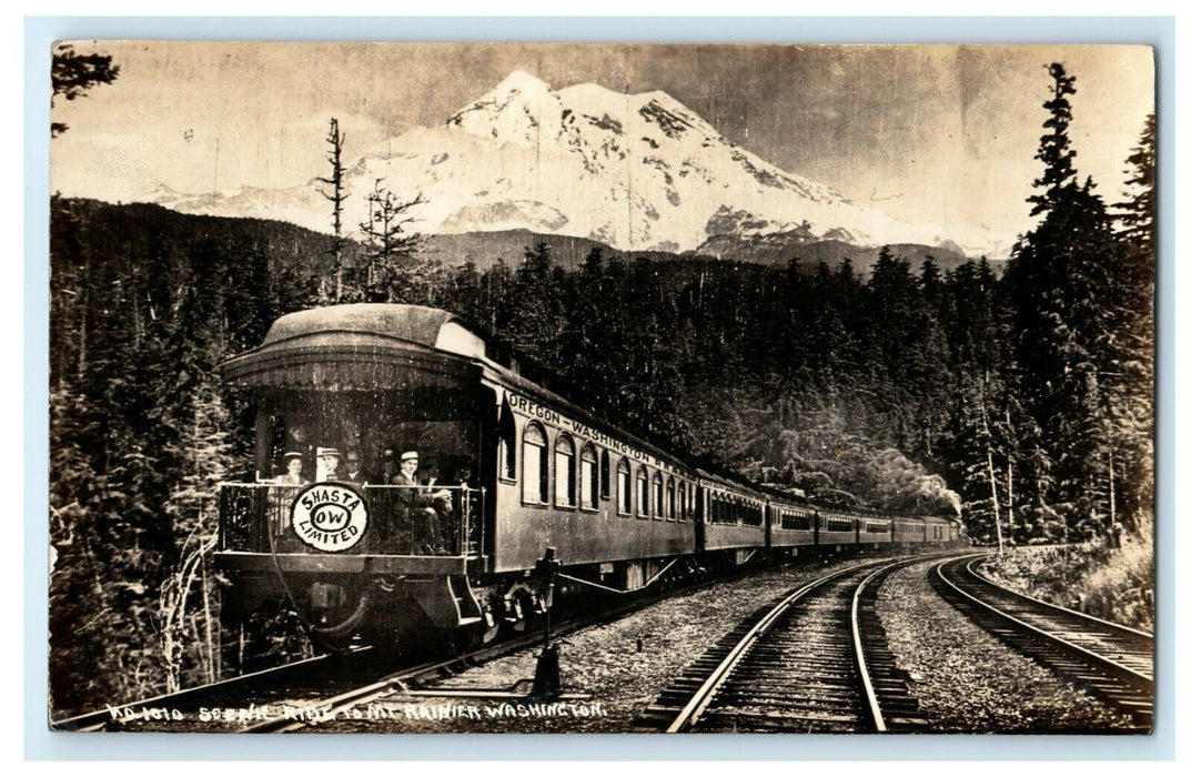 1917 Scenic Train Ride to Mt. Rainier Washington WA RPPC Photo Antique Postcard