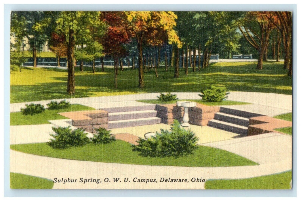 c1940's View Of Sulphur Spring O.W.U Campus Delaware Ohio OH Vintage Postcard