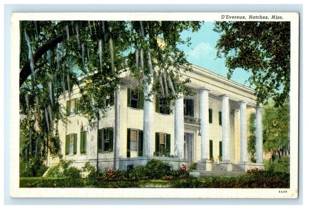 c1940's D' Evereux Home Terrace Garden View Natchez Mississippi MS Postcard