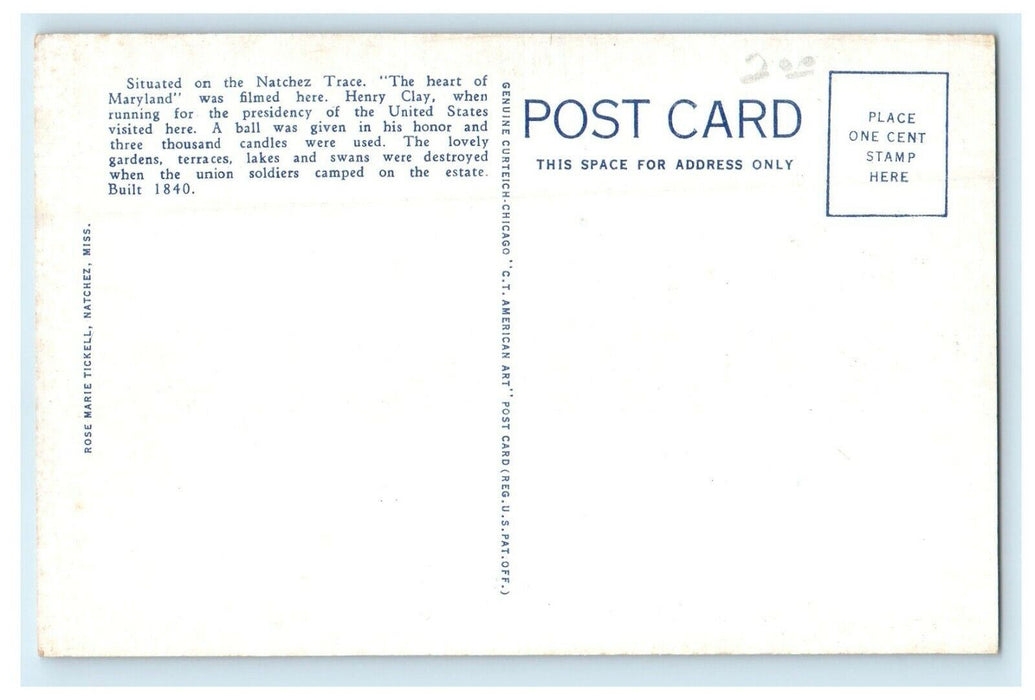 c1940's D' Evereux Home Terrace Garden View Natchez Mississippi MS Postcard