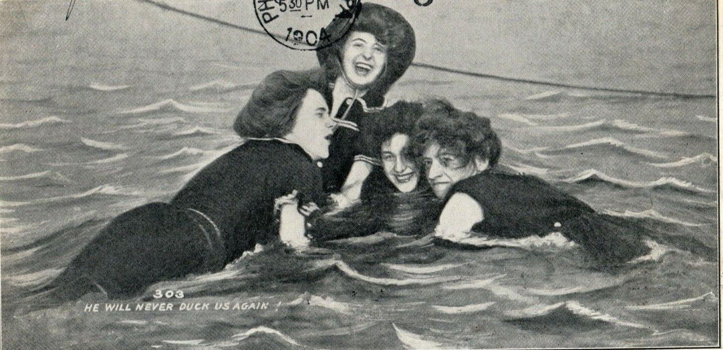 1903 Girls Dunking Man Atlantic City Absecon Light New Jersey Antique Postcard