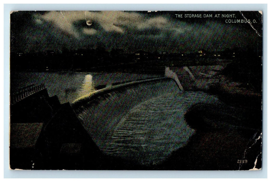 1912 The Storage Dam at Night, Columbus Ohio OH Antique Posted Postcard