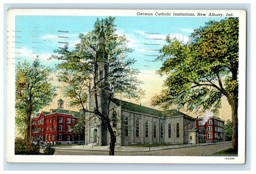 1943 German Catholic institutions New Albany Indiana IN Posted Vintage Postcard