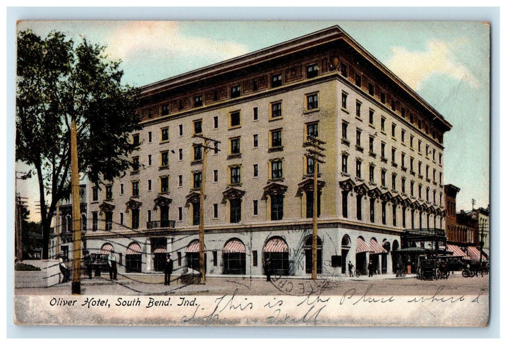 1906 Oliver Hotel Building Cars South Bend Indiana IN Posted Vintage Postcard