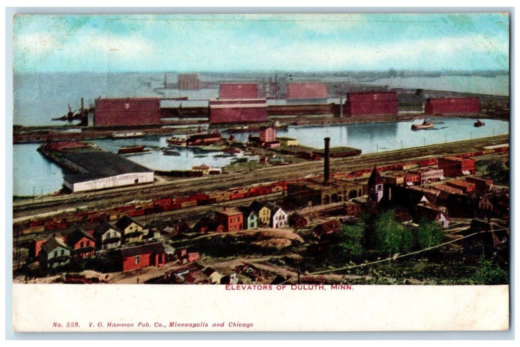 1908 Aerial Birds Eye View Elevators Exterior Building Duluth Minnesota Postcard
