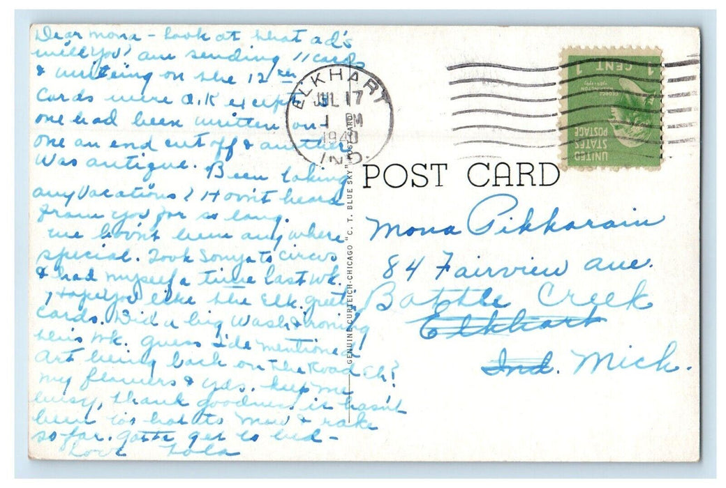 1940 Post Office Building Cars Mishawaka Indiana IN Posted Vintage Postcard