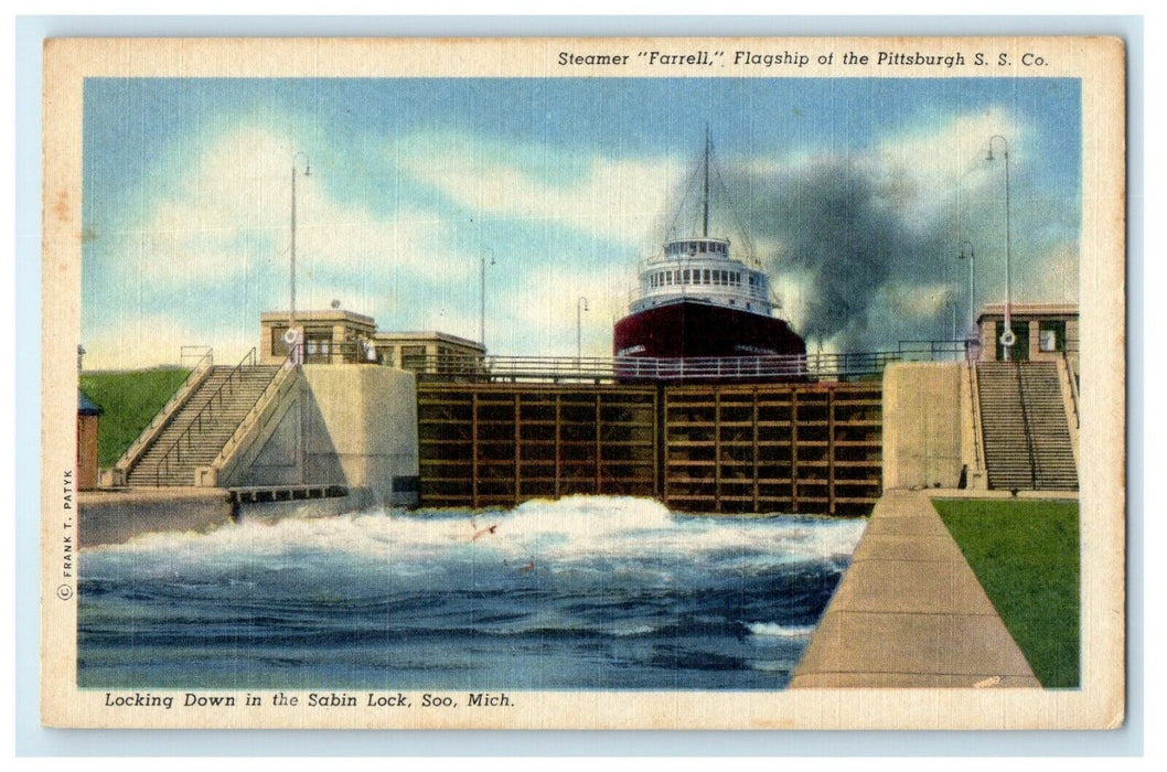c1940's Steamer Farrell Flagship At The Pittsburgh S. S Co Soo Michigan Postcard