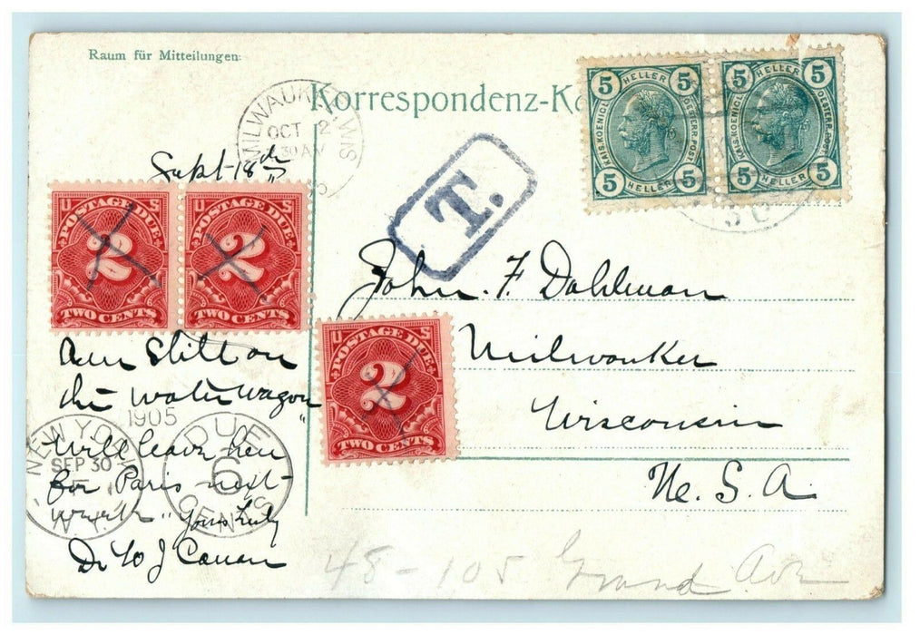 1905 Karlsbad Germany 2 Cent Stamp Postage Due Stamp Posted Postcard
