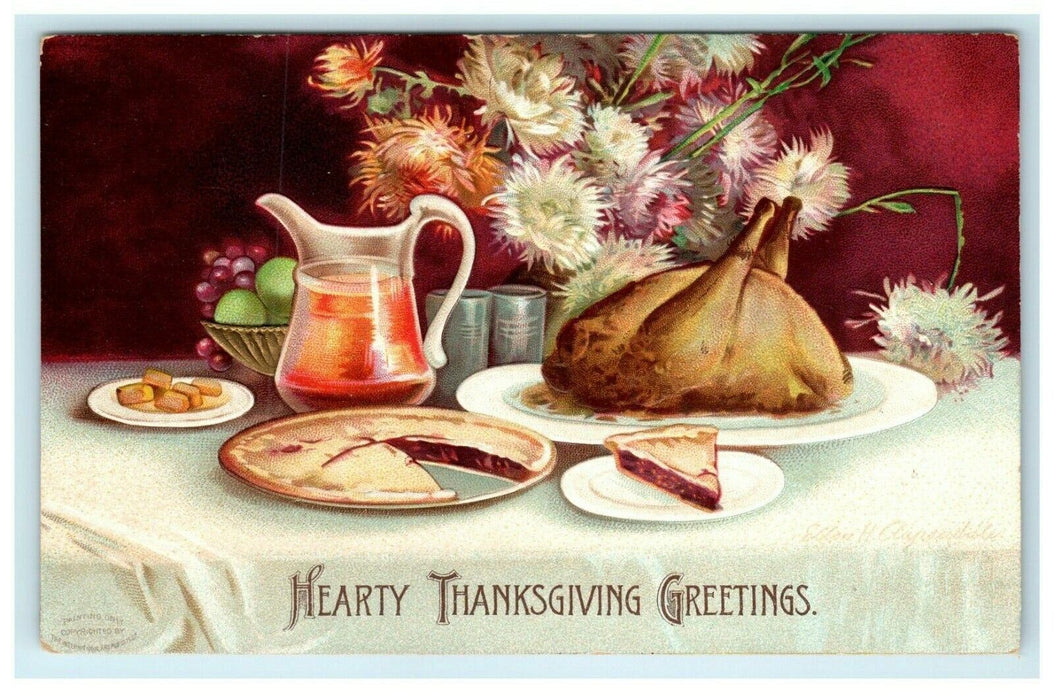 c1910 Thanksgiving Dinner Clapsaddle New Freedom PA Antique Posted Postcard