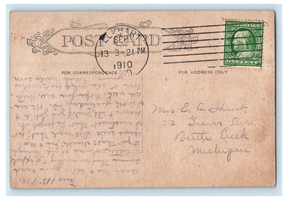 1910 New Central School Building Elkhart Indiana IN Posted Antique Postcard