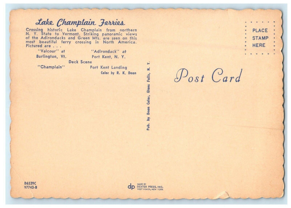 c1960's Lake Champlain Ferries Deck Scene Port Kent NY Multiview Postcard