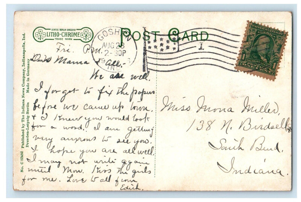 1908 The Elks Home Street View Goshen Indiana IN Posted Antique Postcard
