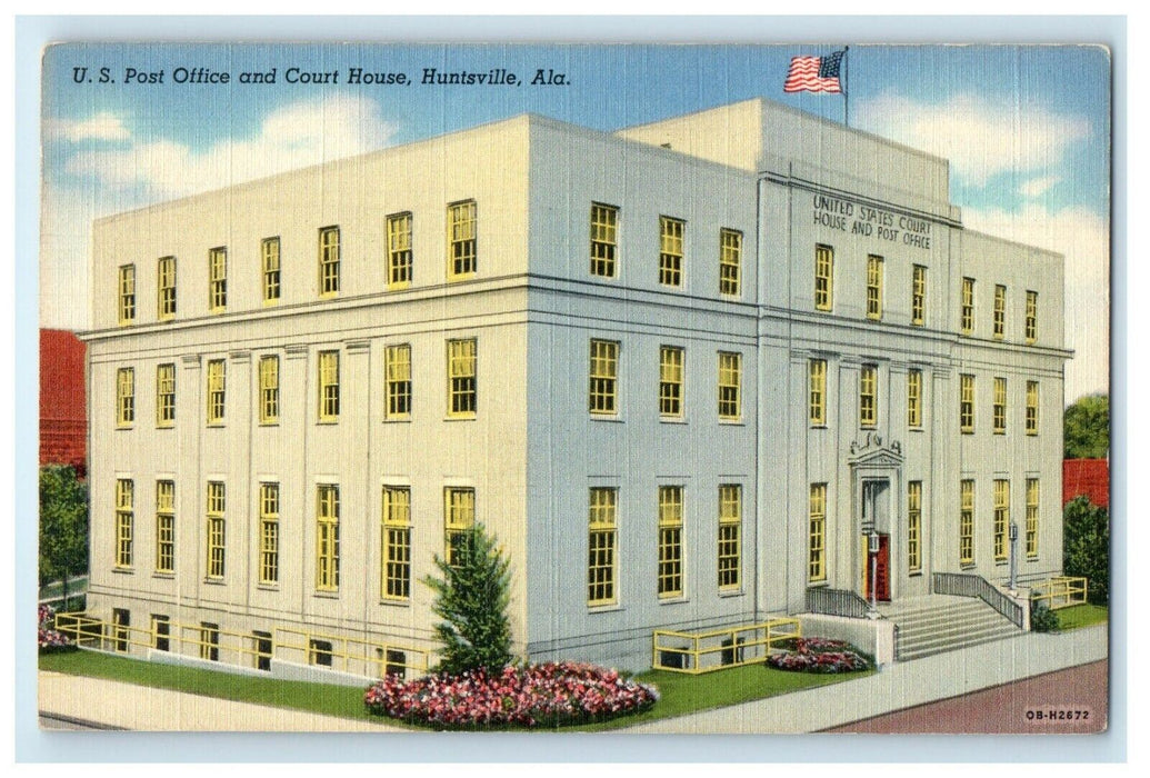 c1940's U.S Post Office And Court House Huntsville Alabama AL Vintage Postcard