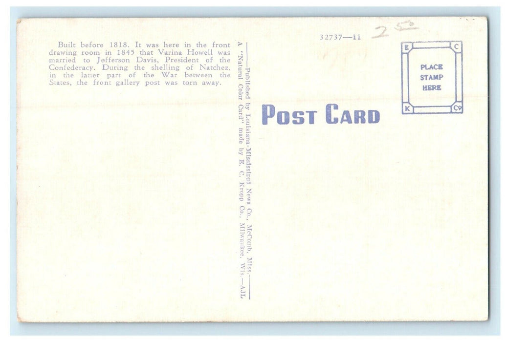 c1940's View Of The Briers Natchez Mississippi MS Unposted Vintage Postcard